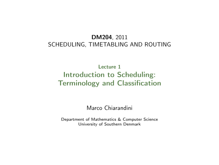 introduction to scheduling terminology and classification