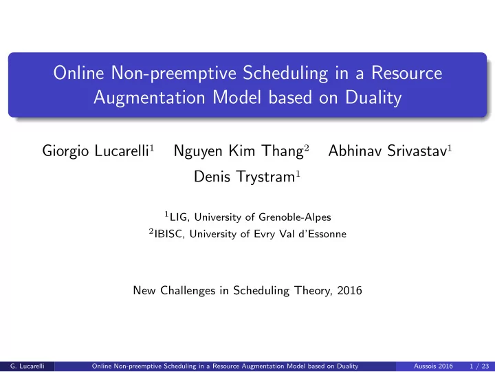 online non preemptive scheduling in a resource