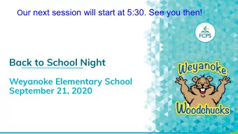 Back to School Night  Sample Title  Sample Subtitle  Weyanoke Elementary School  September 21, 2020