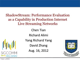 Aug. 16, 2012  Yale LANS  Live Streaming is a Major Internet App  Yale LANS  Poor Performance After
