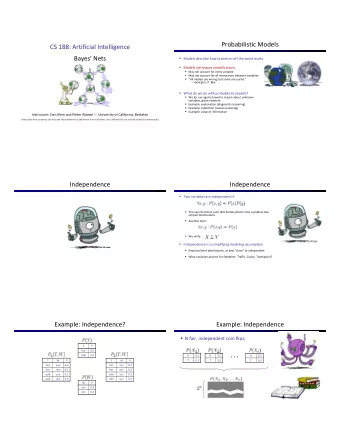 Probabilistic Models  CS 188: Artificial Intelligence  Bayes Nets  Models describe how (a