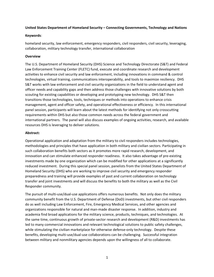 united states department of homeland security connecting
