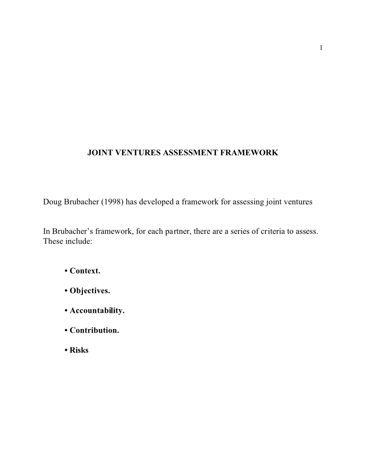 joint ventures assessment framework doug brubacher 1998