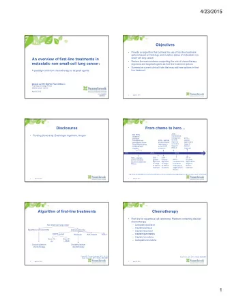 4/23/2015  Objectives    Provide an algorithm that outlines the use of first-line treatment