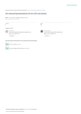 An unusual presentation of oat cell carcinoma Article in The Journal of Laryngology &amp; Otology