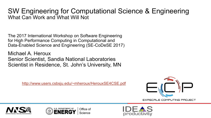 sw engineering for computational science engineering