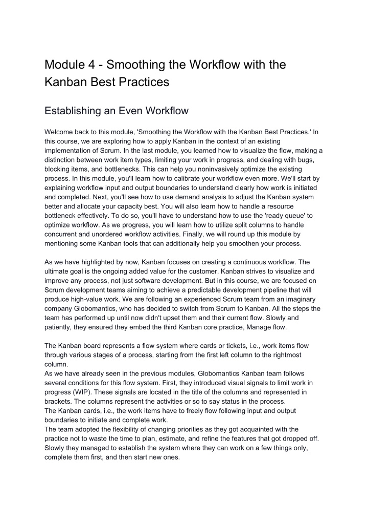 module 4 smoothing the workflow with the kanban best