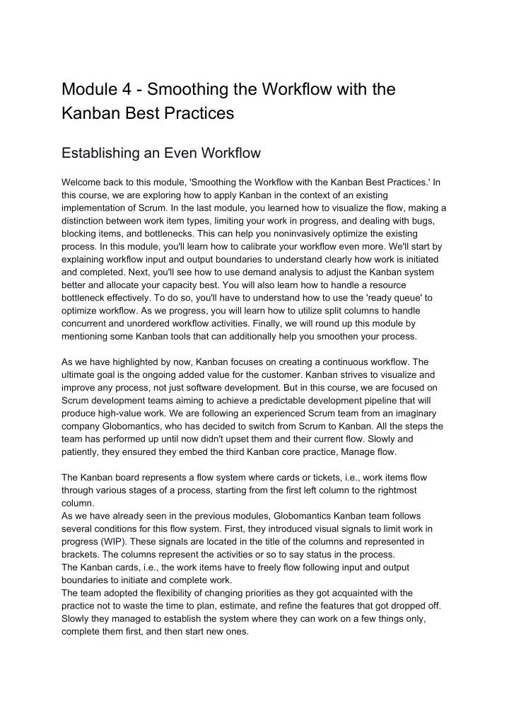module 4 smoothing the workflow with the kanban best