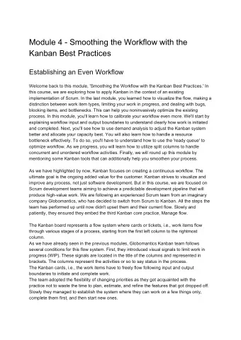 Module 4 - Smoothing the Workflow with the  Kanban Best Practices Establishing an Even Workflow
