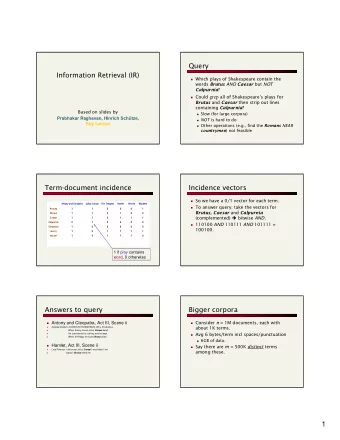 1  Cant build the matrix  Inverted index  Documents are parsed to extract words  Term  Doc #