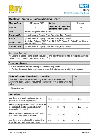 Meeting: Strategic Commissioning Board  Meeting Date  03 February 2020  Action  Receive