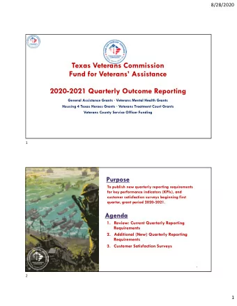 Texas Veterans Commission  Fund for Veterans Assistance  2020-2021 Quarterly Outcome Reporting