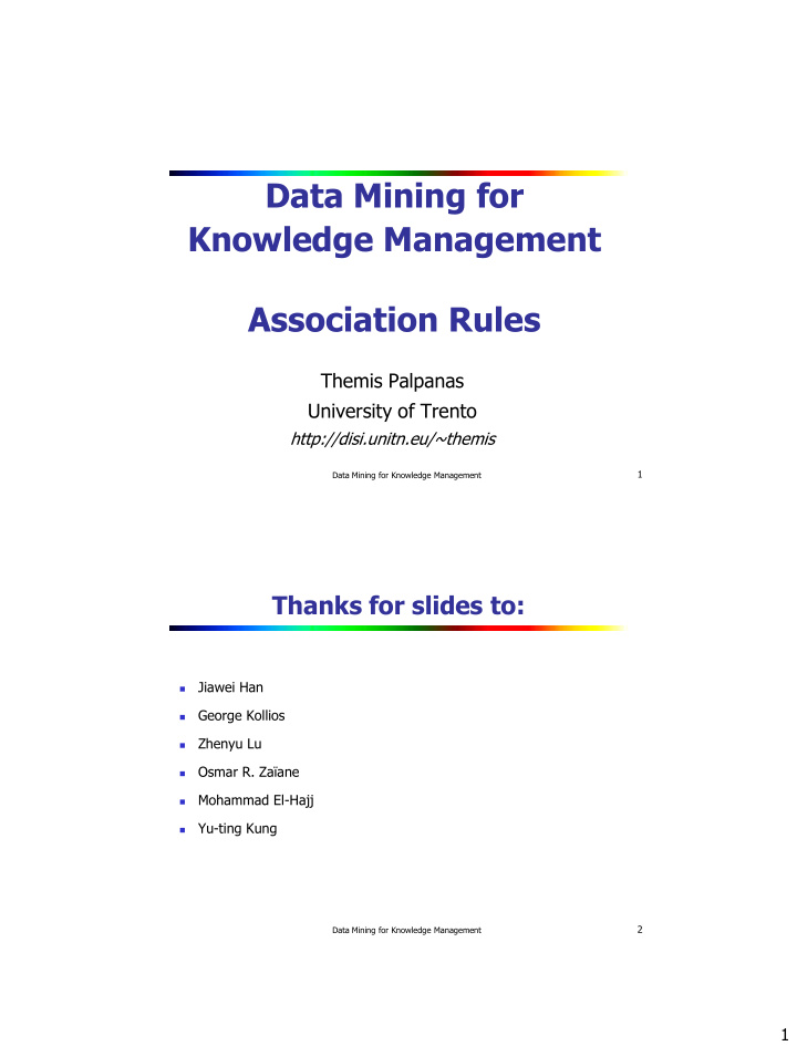 data mining for knowledge management association rules