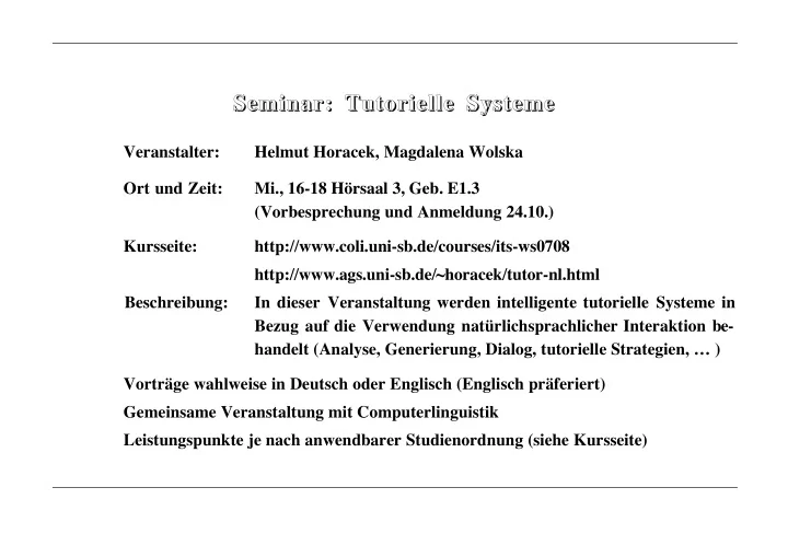 seminar tutorielle seminar tutorielle systeme systeme