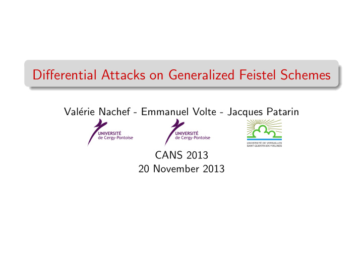 differential attacks on generalized feistel schemes