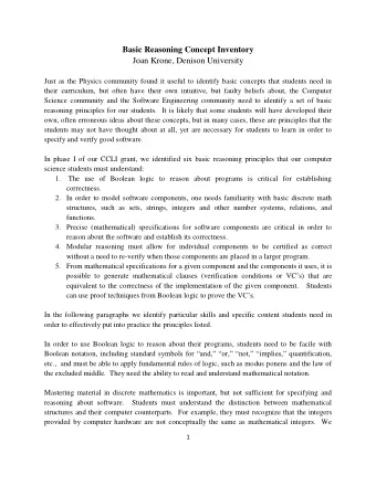 Basic Reasoning Concept Inventory  Joan Krone, Denison University  Just as the Physics community