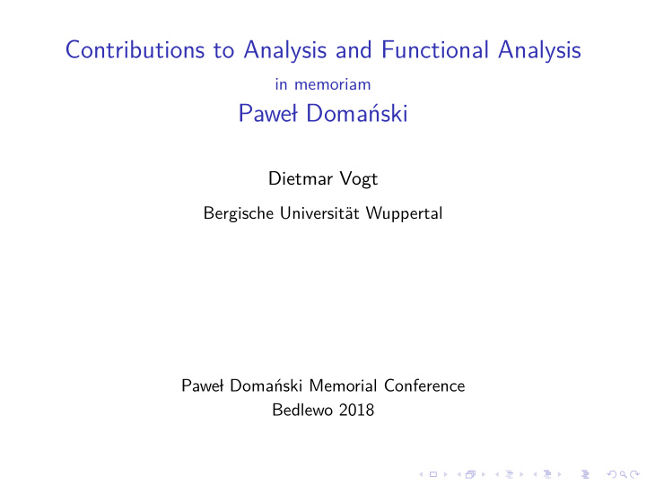 contributions to analysis and functional analysis