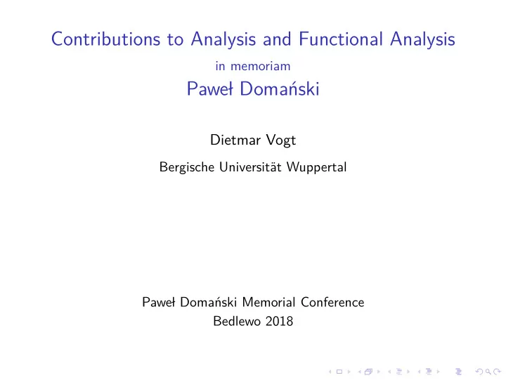 contributions to analysis and functional analysis