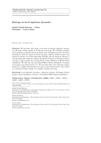 Entropy in local algebraic dynamics Mahdi Majidi-Zolbanin  Nikita Miasnikov  Lucien Szpiro
