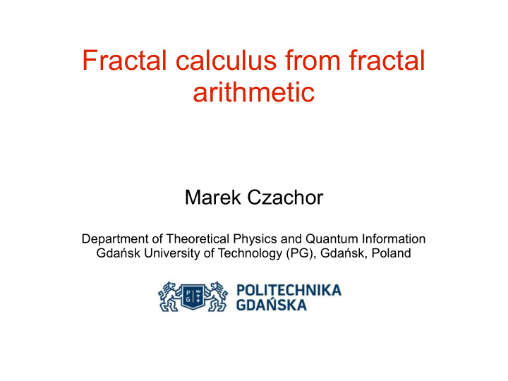 fractal calculus from fractal arithmetic