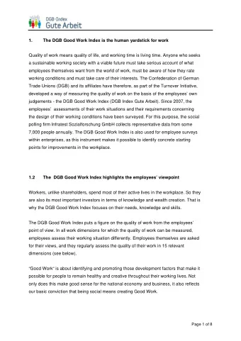 1.  The DGB Good Work Index is the human yardstick for work  Quality of work means quality of life,
