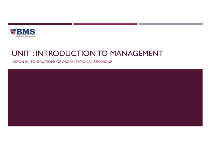 unit introduction to management