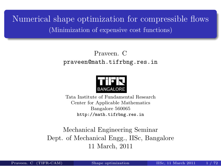 numerical shape optimization for compressible flows