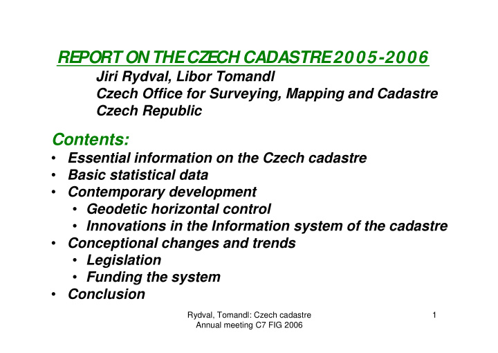 report on the czech cadastre 2005 2006