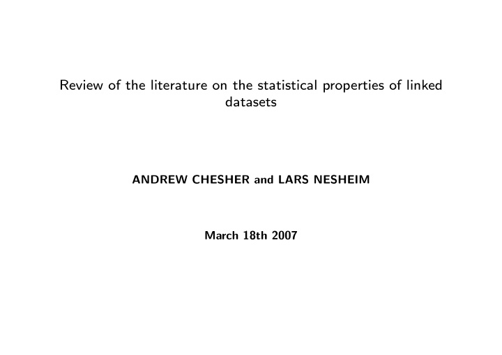 review of the literature on the statistical properties of