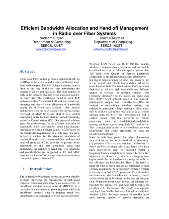 Efficient Bandwidth Allocation and Hand off Management  in Radio over Fiber Systems  Nadeem Sufyan