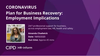 CORONAVIRUS  Plan for Business Recovery:  Employment Implications  24/7 professional support for