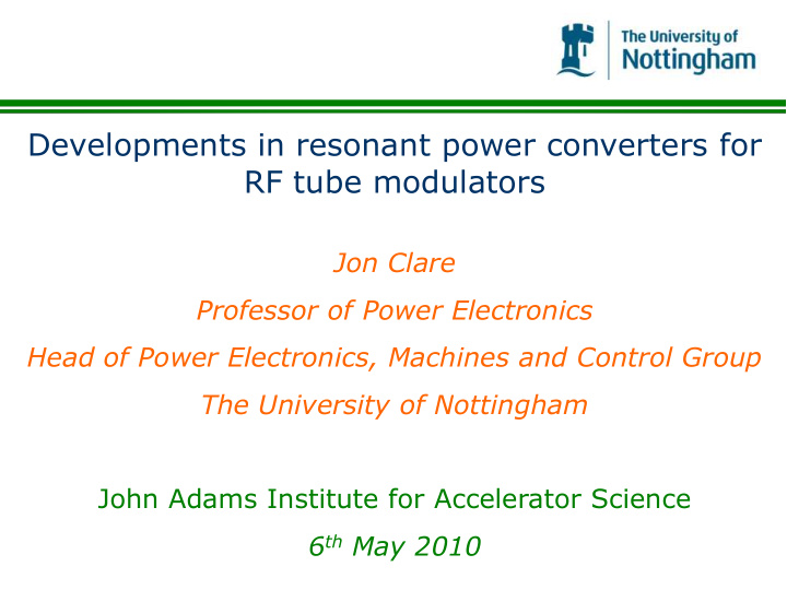developments in resonant power converters for rf tube