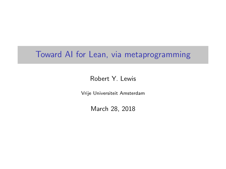 toward ai for lean via metaprogramming