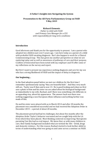 A Fathers Insights into Navigating the System  Presentation to the All-Party Parliamentary Group