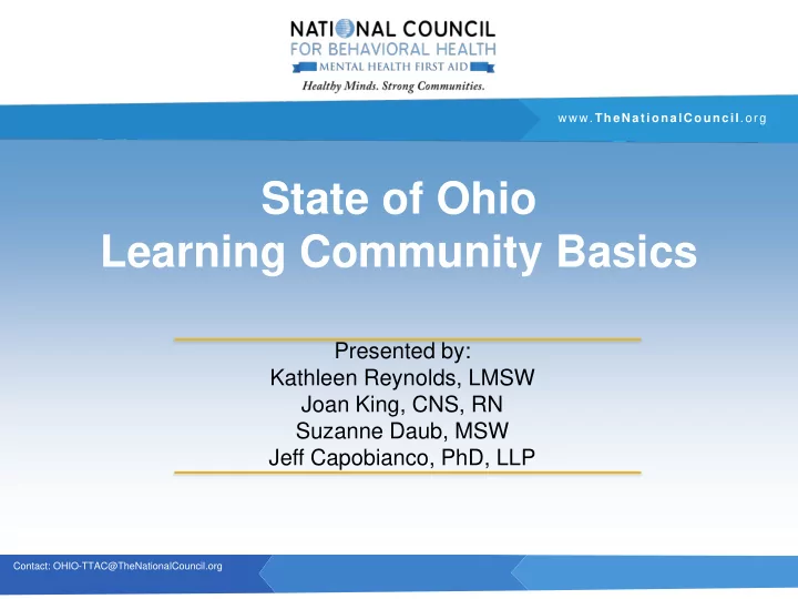 state of ohio learning community basics presented by