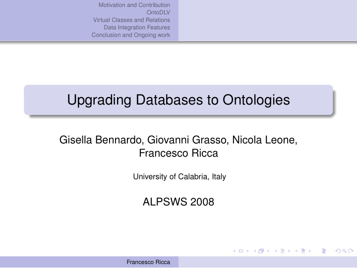 upgrading databases to ontologies