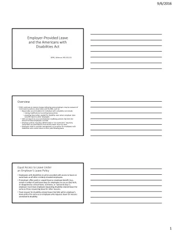 Employer-Provided Leave  and the Americans with  Disabilities Act  DBTAC, Baltimore, MD, 9/15/16