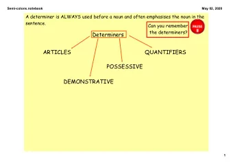 ARTICLES  QUANTIFIERS  POSSESSIVE  DEMONSTRATIVE  1  Semicolons.notebook  May 02, 2020  ARTICLES