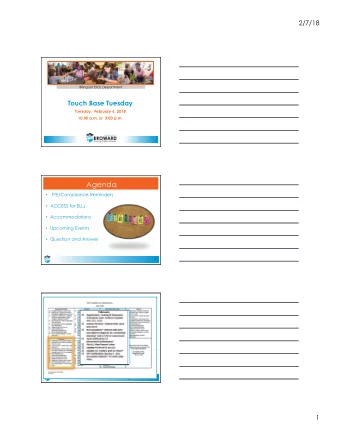 Agenda  FTE/Compliance Reminders  ACCESS for ELLs  Accommodations  Upcoming Events