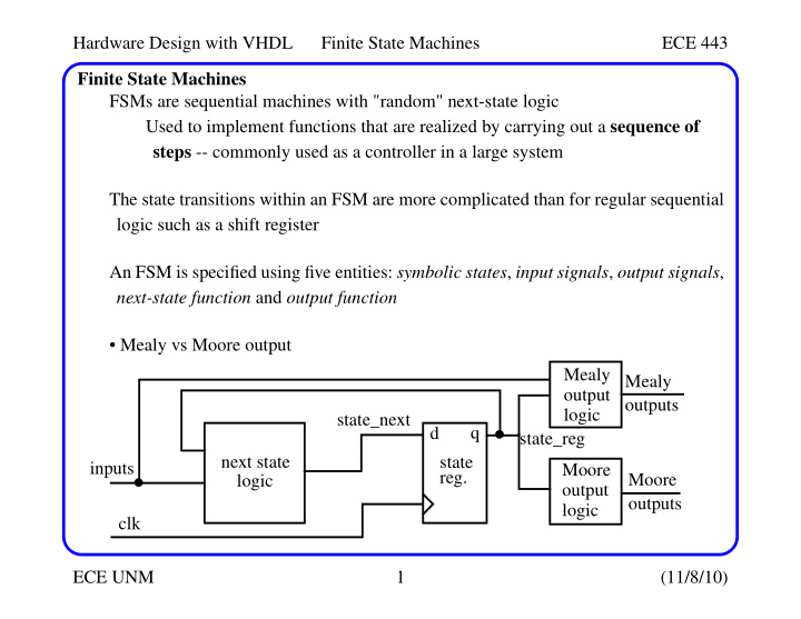 hardware design with vhdl finite state machines ece 443