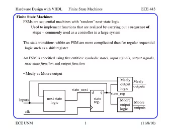 Hardware Design with VHDL  Finite State Machines  ECE 443  Finite State Machines  FSMs are