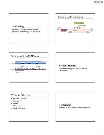 Three-Level Scheduling  CPU  CPU scheduler  Scheduling  Arriving  jobs  How to choose which of the