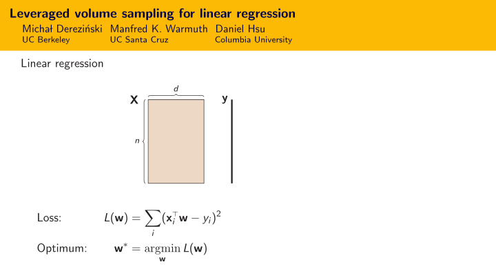 leveraged volume sampling for linear regression