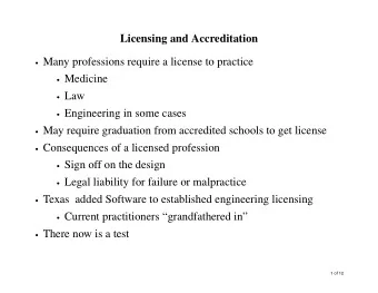 Licensing and Accreditation  Many professions require a license to practice  Medicine  Law