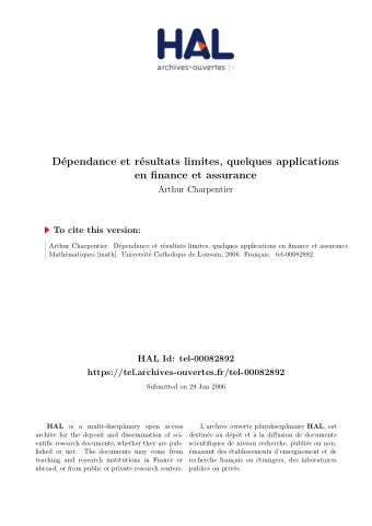 en fjnance et assurance  Dpendance et rsultats limites, quelques applications  publics ou