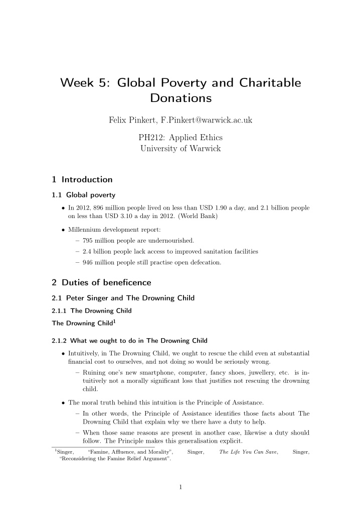 week 5 global poverty and charitable donations