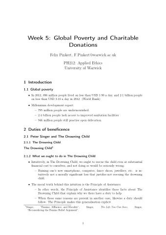 Week 5: Global Poverty and Charitable  Donations  Felix Pinkert, F.Pinkert@warwick.ac.uk  PH212: