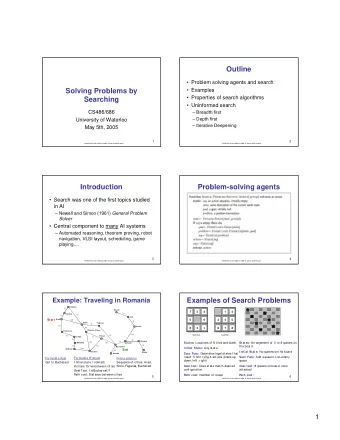 Outline   Problem solving agents and search  Solving Problems by   Examples   Properties