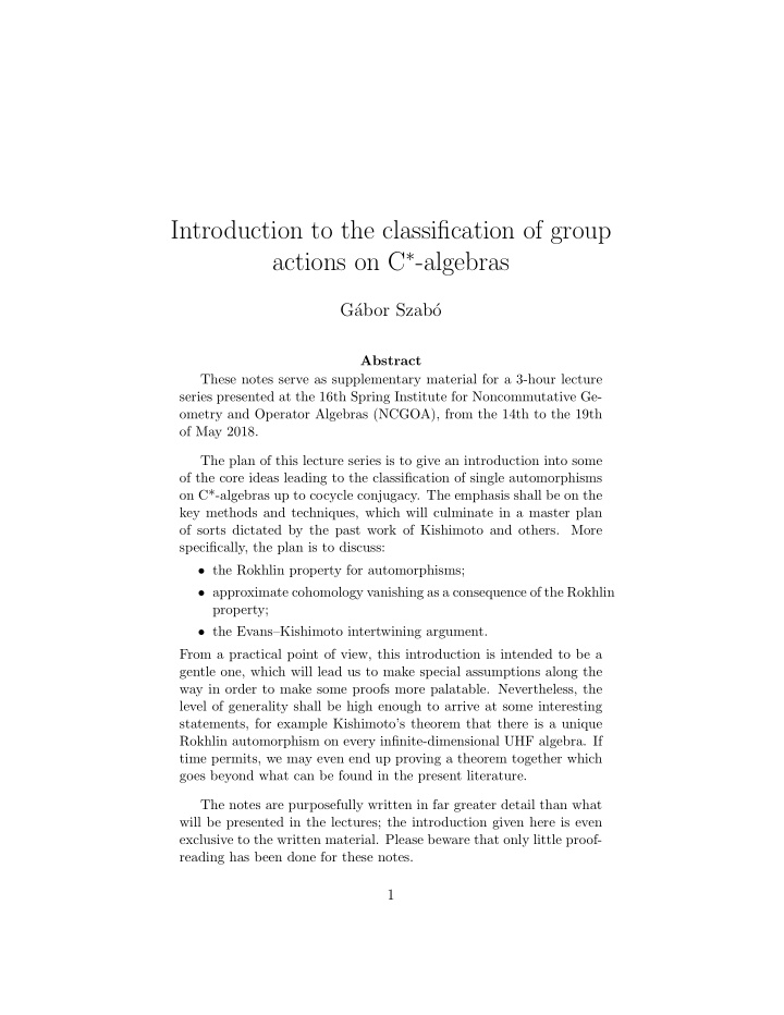 introduction to the classification of group actions on c