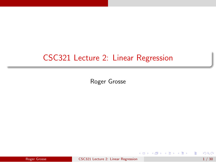 csc321 lecture 2 linear regression